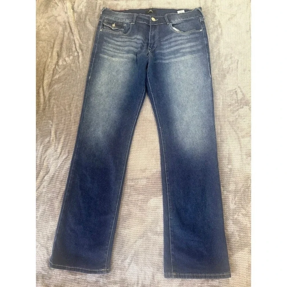 True Religion Mens‎ Relaxed Straight Jeans Blue Faded Denim 36x33.